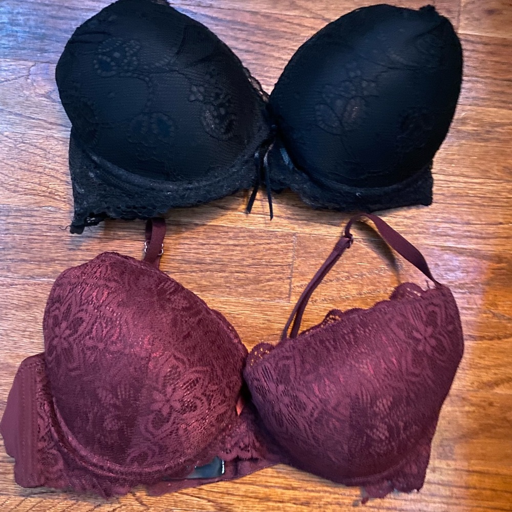 Elegant Lace Push-Up Bra Set - Black & Burgundy
